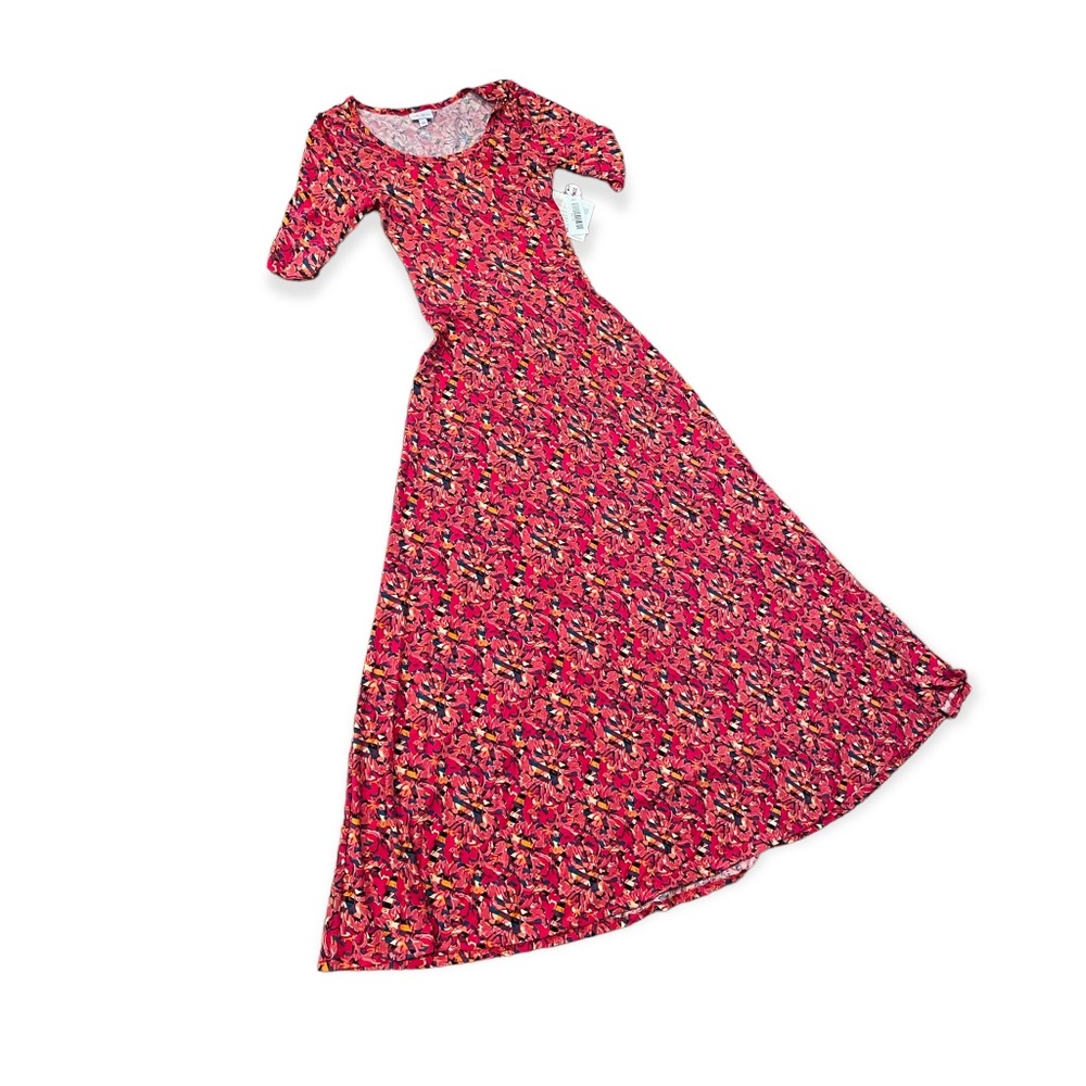 XS LuLaRoe Ana Maxi Dress NEW Stunning Hot Pink Floral and Stripe XSmall 2-4